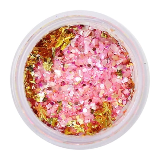 Mix Madre Pérola Rosa Chiclete com Foil Dourado para unhas