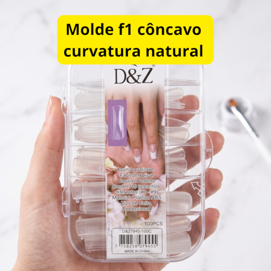 Molde F1 Côncavo D&Z Curvatura Natural - Caixa com 100 Unidades para unhas