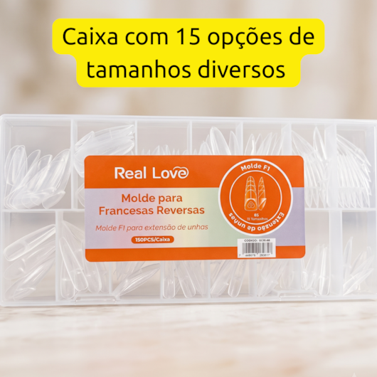 Molde F1 para francesinha reversa Almond 15 Tamanhos 150 peças para unhas
