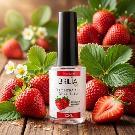 Óleo Hidratante de Cutículas Morango 10ml Brilia Nails para unhas
