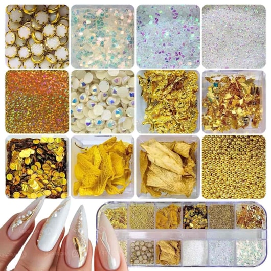 Paleta Branco e dourado Decoração de unhas Mix da Jo para unhas