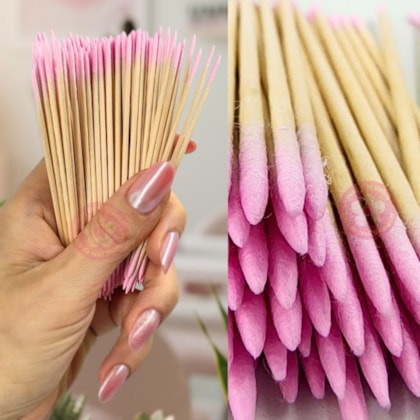 Palito longo com algodão ponta dupla para esmaltação 100un rosa