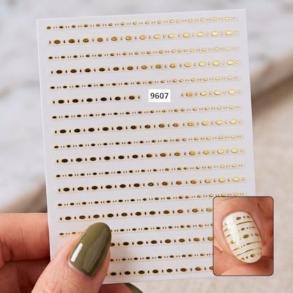 Película de bolinhas para unhas Metalizada Dourada Linhas D03 Joyful Nail