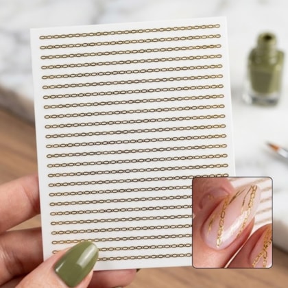 Película de correntinhas para unhas Metalizada Dourada Linhas D11 Joyful Nail