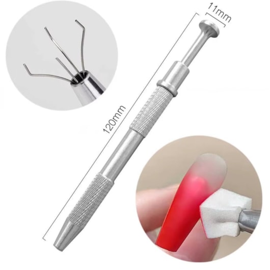 Pinça com esponjinha para decoração e pó cromado para unhas