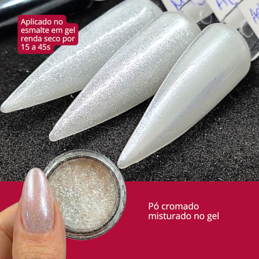 Pó cromado Branco Cristal 01 Mix da Jo para unhas