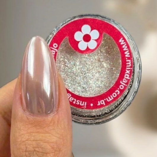 Pó cromado Branco Cristal 01 Mix da Jo para unhas