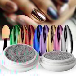 Pó Cromado espelhado + glitter e aplicador 12 Cores Escolha Pó Cromado espelhado + glitter e aplicador 12 Cores Escolha