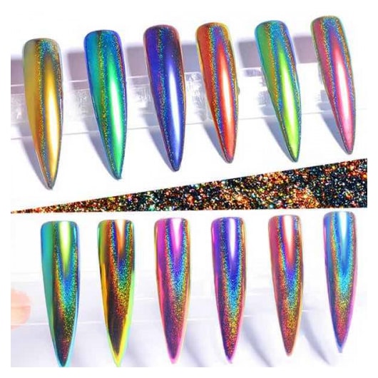 Pó Cromado Holográfico Unhas Cor: Laser Green (Verde) para unhas