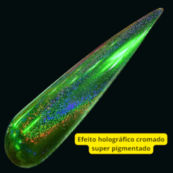 Pó Cromado Holográfico Unhas Cor: Laser Green (Verde)