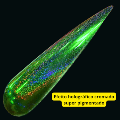 Pó Cromado Holográfico Unhas Cor: Laser Green (Verde)
