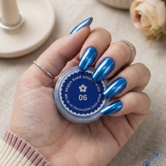 Pó Cromado para Unhas Mix da Jo Azul Royal 06 para unhas