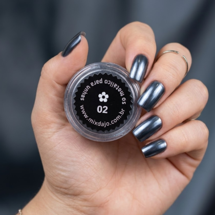 Pó Cromado para Unhas Mix da Jo Cinza Chumbo  02