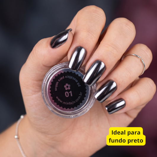 Pó Cromado para Unhas Mix da Jo Preto Cromado 01 para unhas