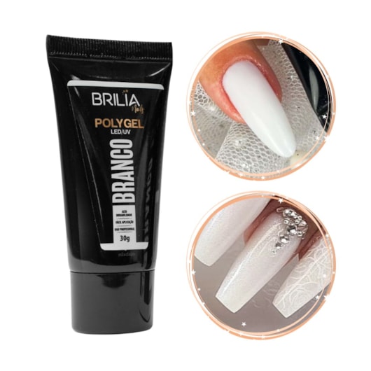 Polygel Brilia 30g Branco gel control molde f1 para unhas