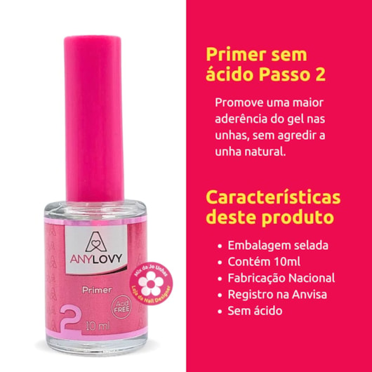 Primer adesivador sem ácido Any Love 10ml Passo 2 para unhas