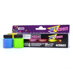 Tinta Acrílica Fosca 6 Cores Neon Acrilex Tinta Acrílica Fosca 6 Cores Neon Acrilex