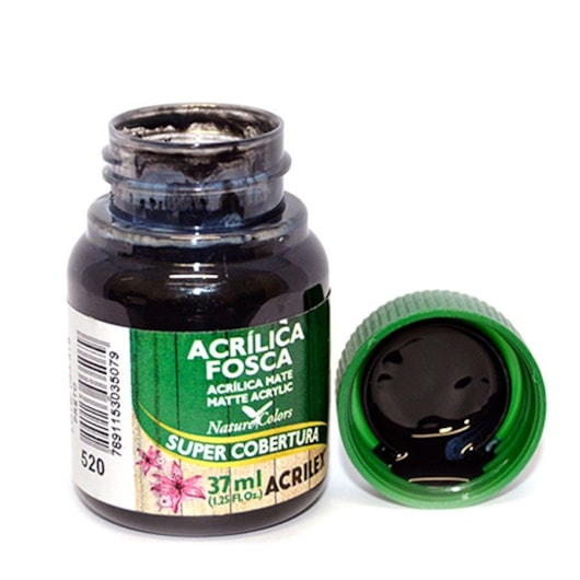 Tinta Acrílica Fosca Acrilex 37ml Cor: Preto 520 para unhas