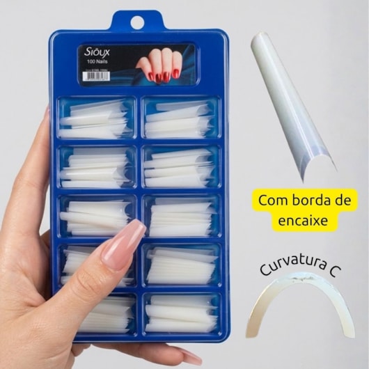 Tips Curvatura C Sioux Cor Natura Bailarina Extra Longa 100un para unhas