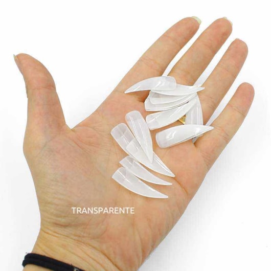 Tips Transparente Stiletto Curvada 500un para unhas