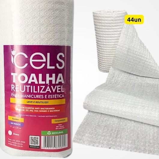 Toalha Reutilizável para Manicures 21 x 20 Branca Cels para unhas