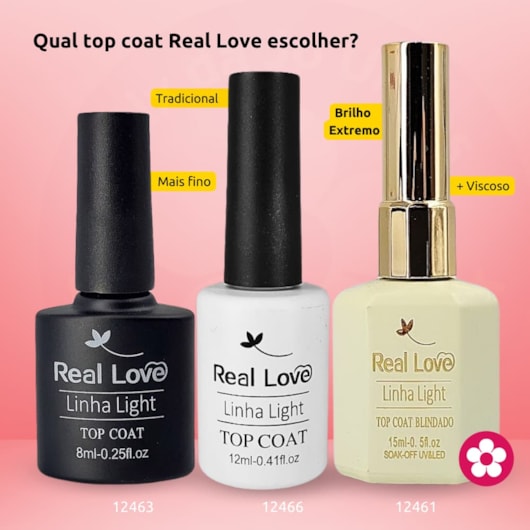 Top coat Blindado Real Love 15ml sem Hema e TPO para unhas