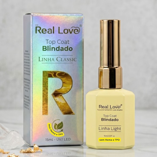 Top coat Blindado Real Love 15ml sem Hema e TPO para unhas
