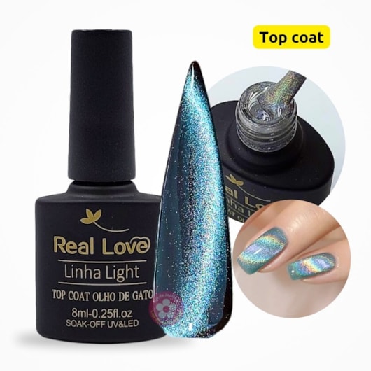 Top Coat Olho de Gato Refletivo  Furta cor Real Love 8ml Cat Eye para unhas