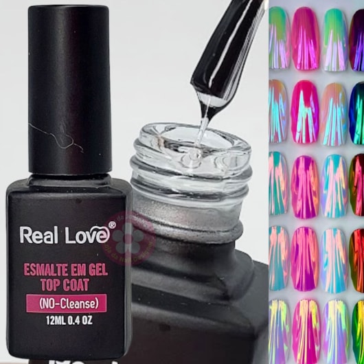 Top Coat Ultra Brilho perfeito para pó cromado Real Love 12ml para unhas