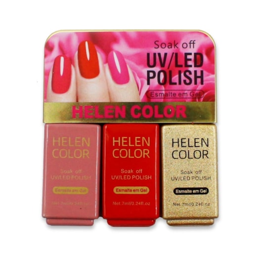 Trio de Esmaltes Helen Color Gold, Vermelho e Nude para unhas