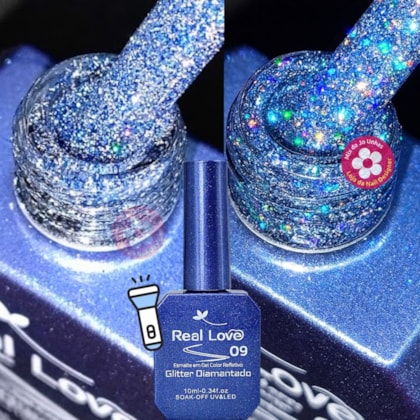 Ultra Refletivo Esmalte em gel  Azul Holográfico 10ml Real Love 09