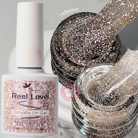 Ultra Refletivo Esmalte em gel champagne holográfico 10ml Real Love para unhas