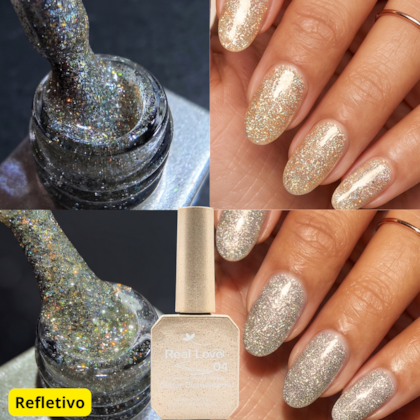 Ultra Refletivo Esmalte em gel champagne holográfico 10ml Real Love