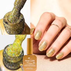 Ultra Refletivo Esmalte em gel Dourado holográfico 10ml Real Love 18