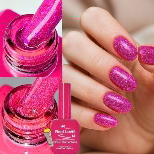 Ultra Refletivo Esmalte em gel Pink holográfico 10ml Real Love 14 para unhas