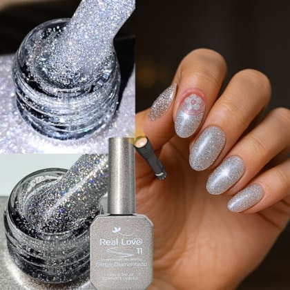 Ultra Refletivo Esmalte em gel  Prateado Holográfico 10ml Real Love 11
