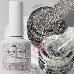 Ultra Refletivo Esmalte em gel  Prateado Holográfico 10ml Real Love 11