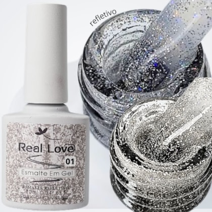 Ultra Refletivo Esmalte em gel  Prateado Holográfico Leve 10ml Real Love 01