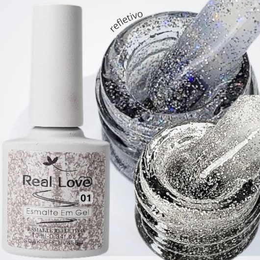 Ultra Refletivo Esmalte em gel  Prateado Holográfico Leve 10ml Real Love 01 para unhas