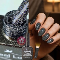 Ultra Refletivo Esmalte em gel Preto Holográfico 10ml Real Love 17