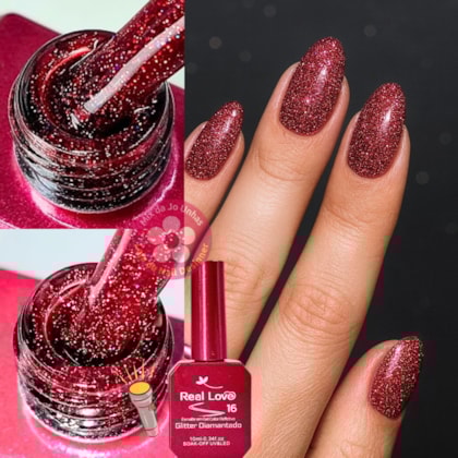 Ultra Refletivo Esmalte em gel Vermelho holográfico 10ml Real Love 16