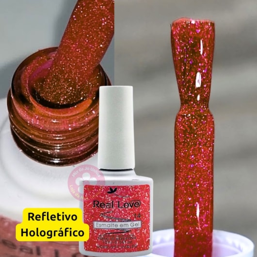 Ultra Refletivo Esmalte em gel Vermelho holográfico 10ml Real Love 24 para unhas