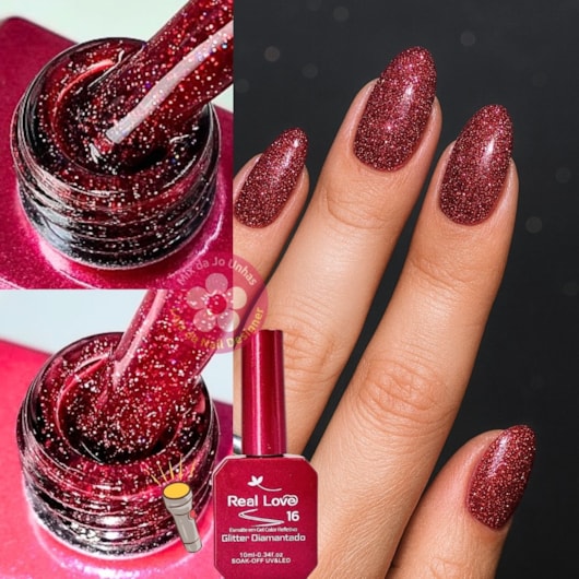 Ultra Refletivo Esmalte em gel Vermelho holográfico 10ml Real Love 24 para unhas