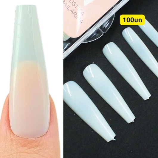 Unha Postiça Longa Bailarina Natural Kaisa 100un para unhas