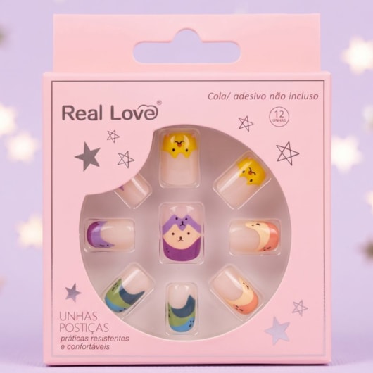 Unhas Postiças Decoradas Infantis Real Love Gatinhos para unhas
