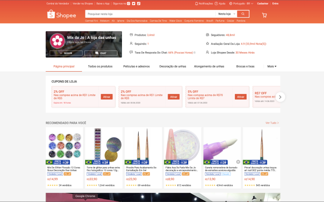 Imagem pagina da shope